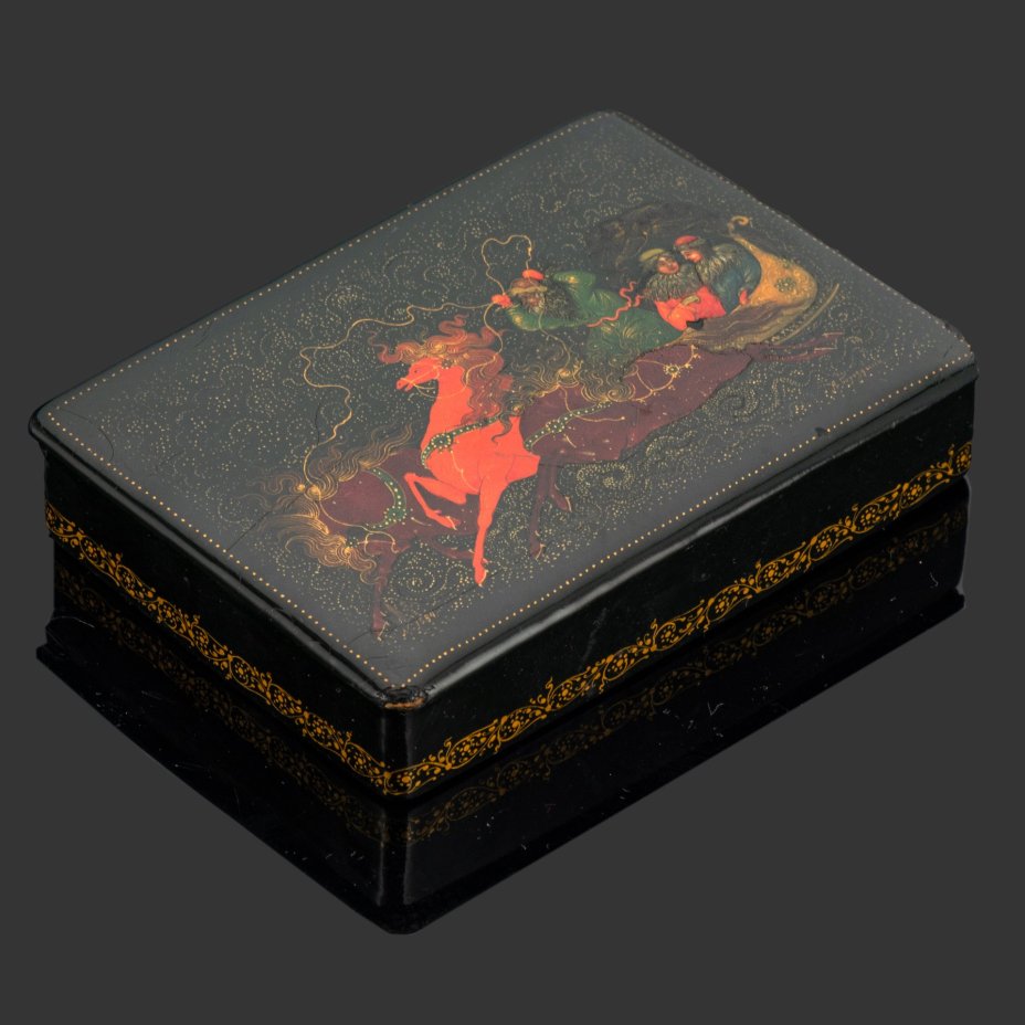 Шкатулка "Тройка", автор Анна Михайловна Бороздина, папье-маше, роспись, лак, Палех, СССР, 1940-1960 гг., Палех