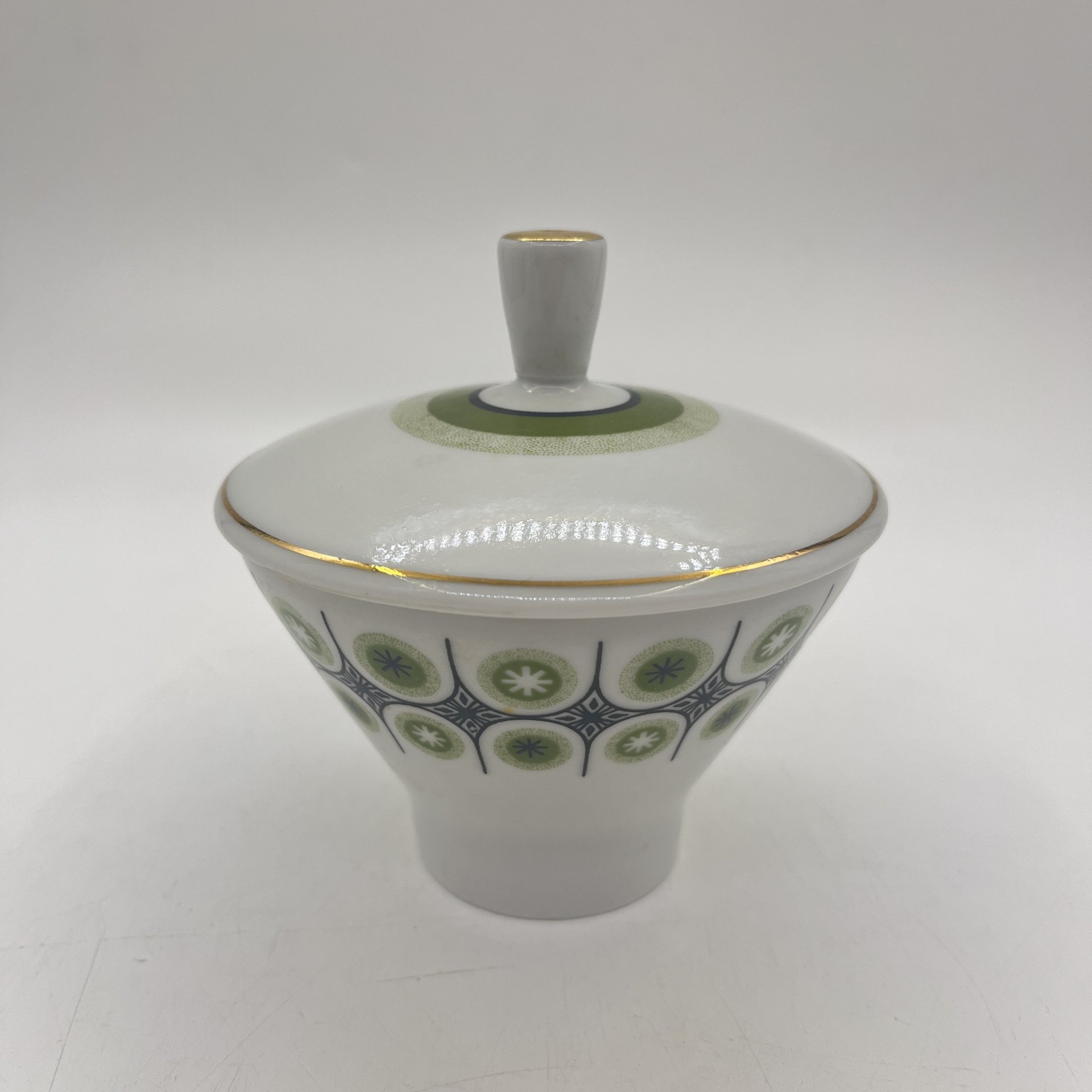 Сахарница с геометрическим декором в зеленом оттенке