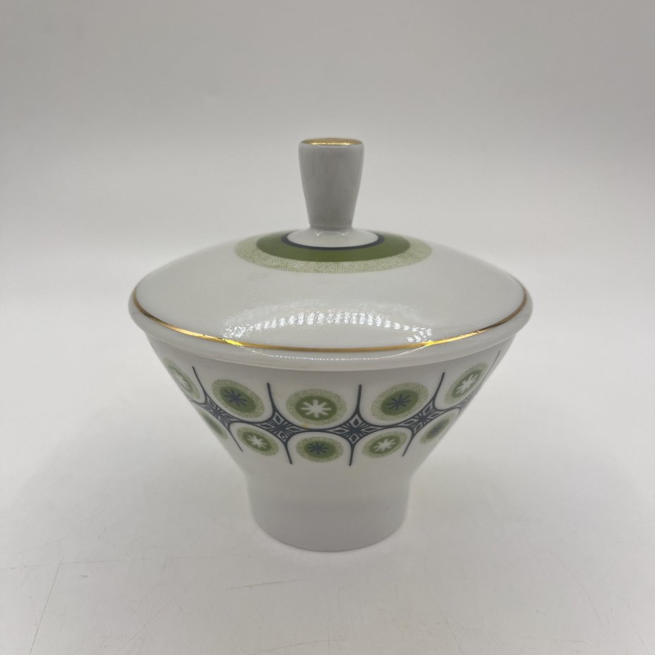 Сахарница с геометрическим декором в зеленом оттенке