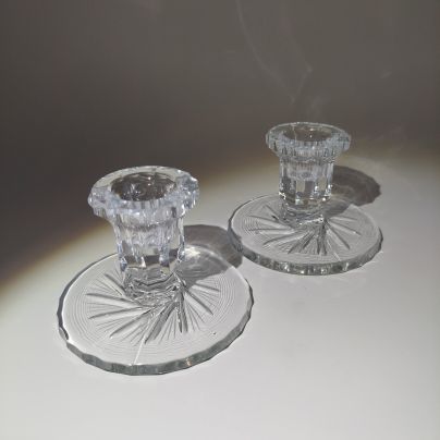 Пара подсвечников, стекло, алмазная грань, Германия, 1970-1980 гг.