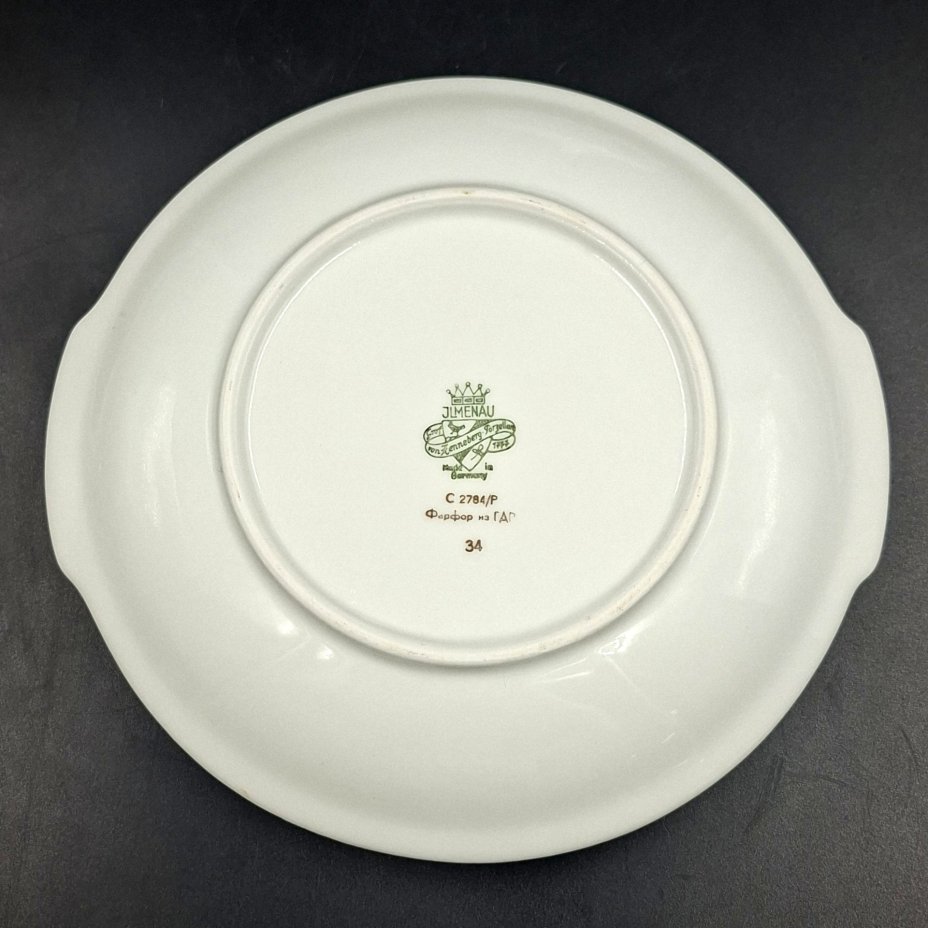 Маслёнка с цветочным декором золотистого цвета, фарфор, деколь, золочение, Graf Von Henneberg Porzellan, 1777 Jlmenau, ГДР, 1973-1977 гг.