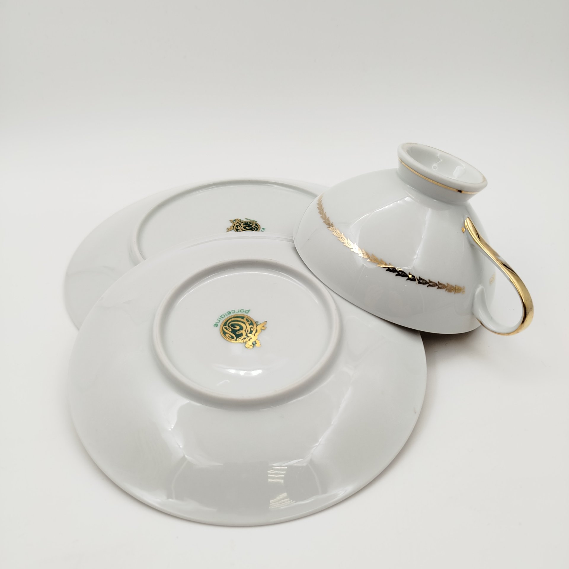 Трио чайное, украшенное цветочным декором, фарфор, деколь, золочение, PMR Bavaria Jaeger & Co., Германия, 1949-1979 гг.