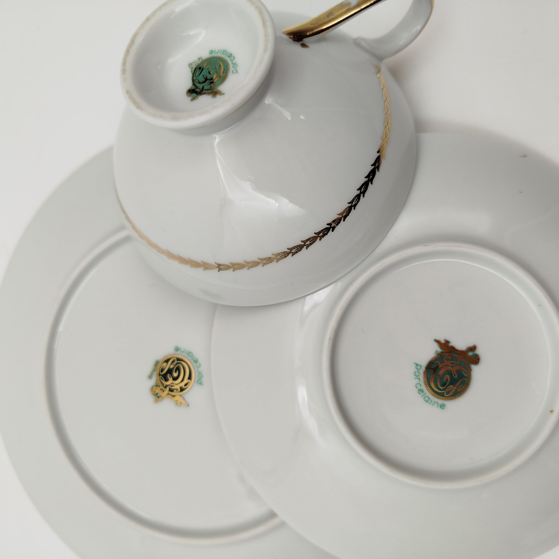 Трио чайное, украшенное цветочным декором, фарфор, деколь, золочение, PMR Bavaria Jaeger & Co., Германия, 1949-1979 гг.