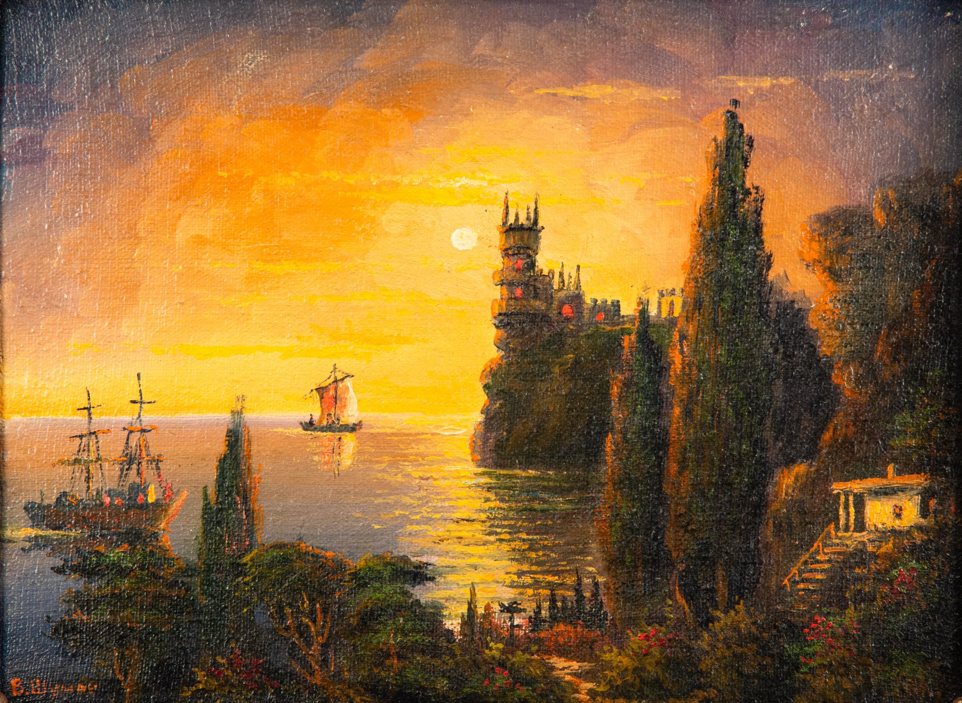 Картина в раме "Крым" ("Ласточкино гнездо"), художник Василий Павлович Шумов