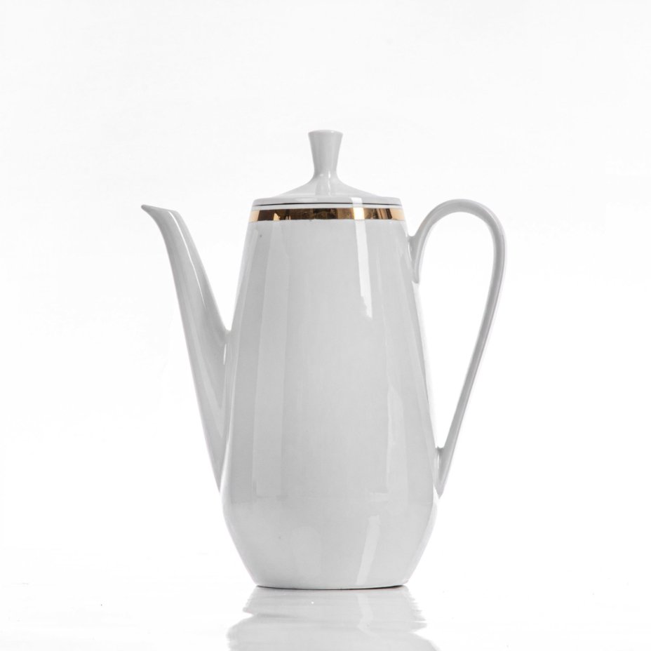 Кофейник с лаконичным декором, фарфор, золочение, фабрика "Colditz Porcelain Factory", ГДР, 1960-1990 гг., Colditz (Кольдиц)