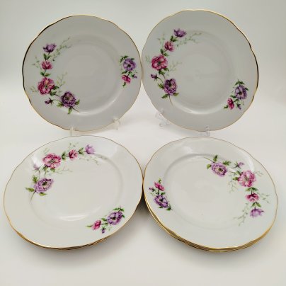 Набор из 6-ти десертных  тарелок с цветочным декором, "Gebrüder Benedikt", фарфор, деколь, золочение, Чехословакия, 1960-1990 гг.