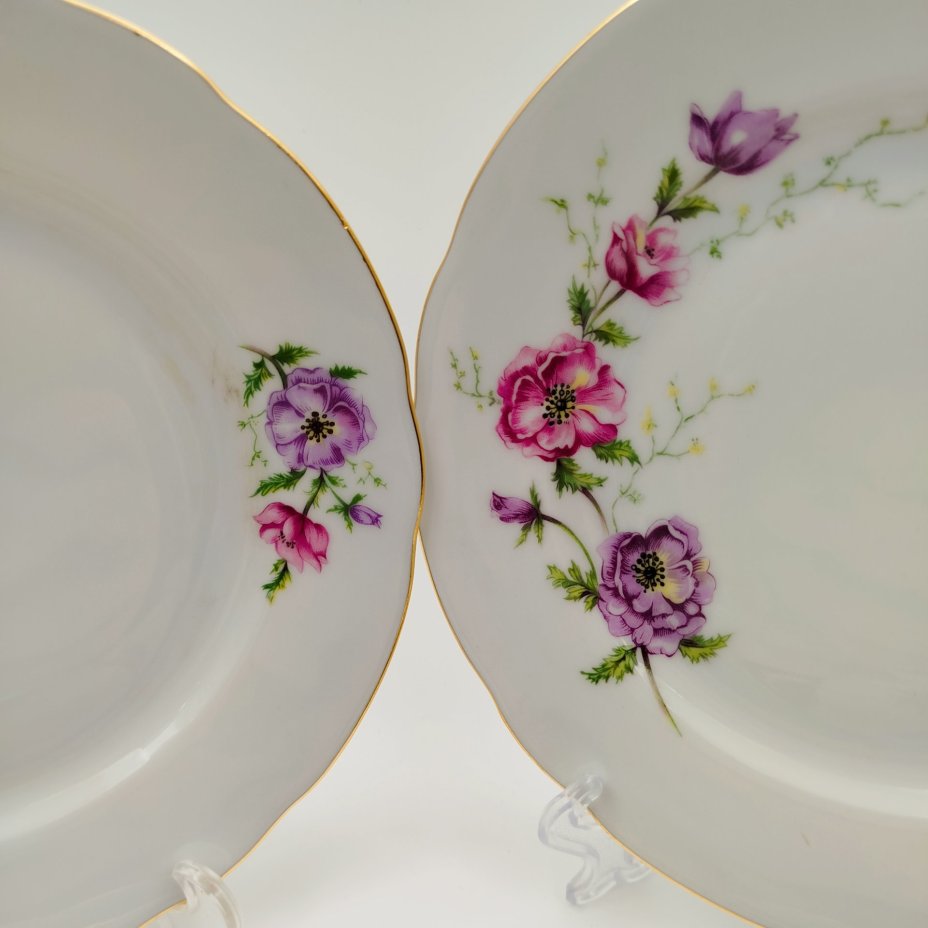 Набор из 6-ти десертных  тарелок с цветочным декором, "Gebrüder Benedikt", фарфор, деколь, золочение, Чехословакия, 1960-1990 гг.