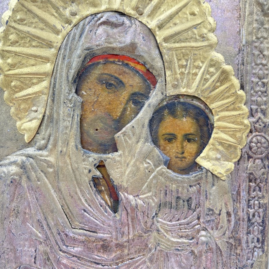 Икона "Богоматерь Казанская", дерево, хромолитография,сплав металлов, Российская империя, 1900-1915 гг.
