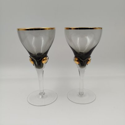 Набор бокалов на 2 персоны дымчатого оттенка, стекло, золочение, Чехословакия, 1970-1990 гг.