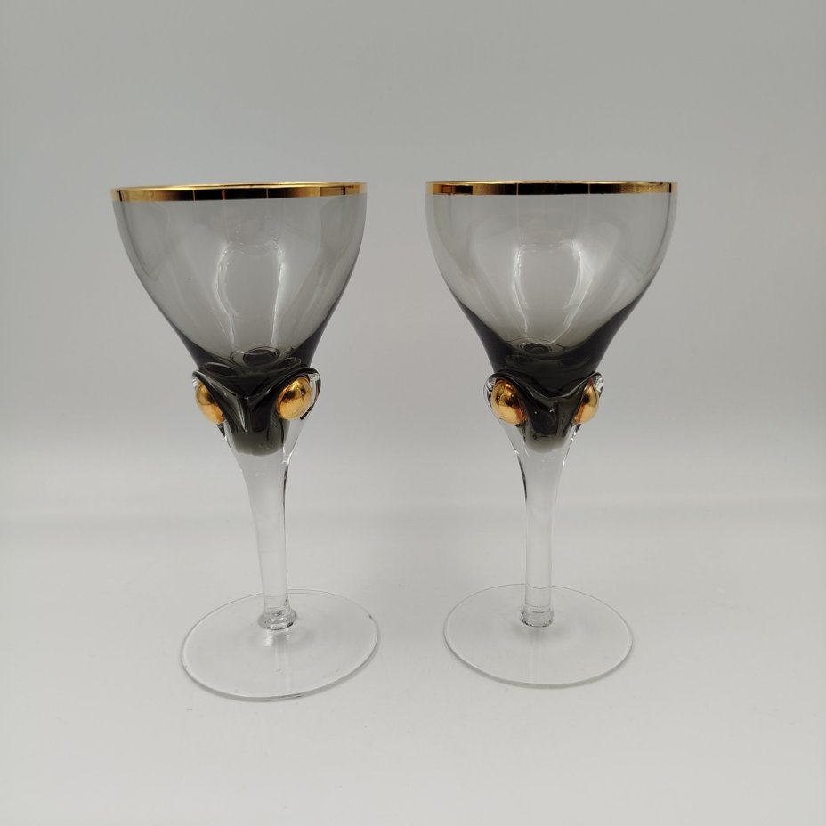 Набор бокалов на 2 персоны дымчатого оттенка, стекло, золочение, Чехословакия, 1970-1990 гг.