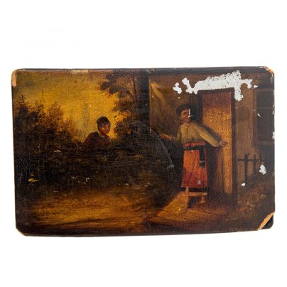 Шкатулка "Свидание", папье-маше, лаковая роспись, Российская империя, 1900-1910 гг.