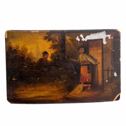 Шкатулка "Свидание", папье-маше, лаковая роспись, Российская империя, 1900-1910 гг.