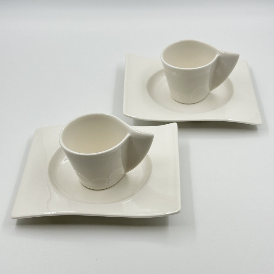Набор из 2 кофейных пар волнообразной формы, фаянс, Villeroy & Boch, Германия, 1990-2000 гг., Villeroy & Boch
