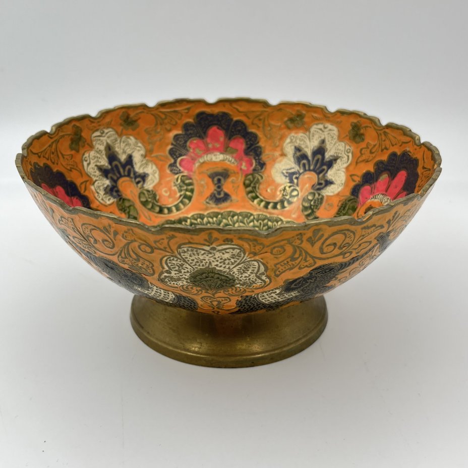 Конфетница с растительным восточным декором, латунь, холодные эмали, Индия, 1970-1990 гг.