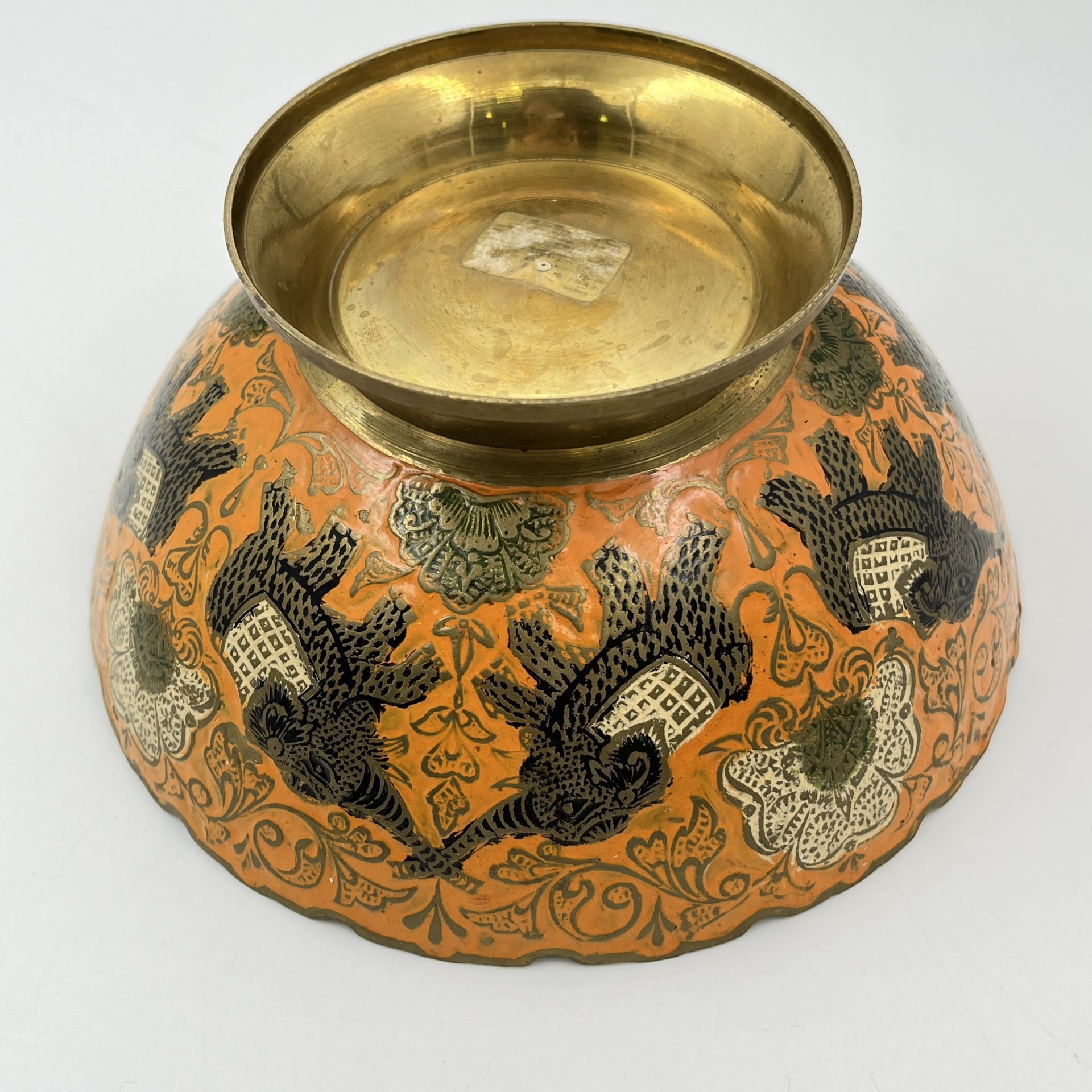 Конфетница с растительным восточным декором, латунь, холодные эмали, Индия, 1970-1990 гг.