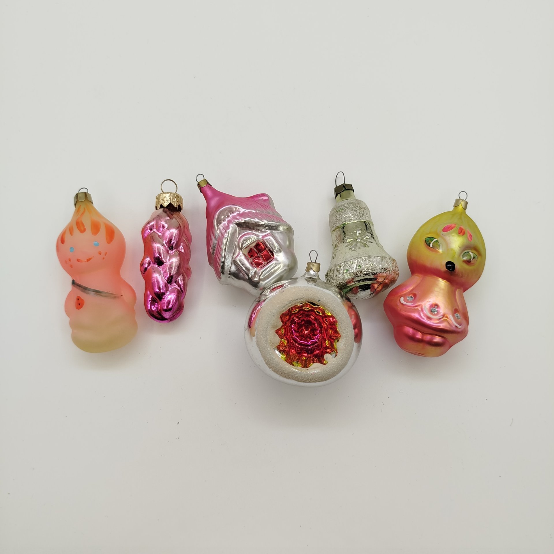 Набор из шести елочных игрушек, стекло, роспись, металл, СССР, 1960-1980 гг.