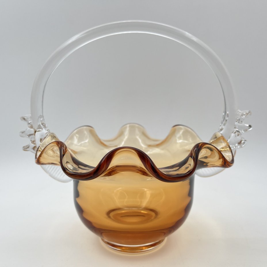 Ваза-конфетница в форме корзинки, стекло, гутная техника, СССР, 1960-1980 гг.