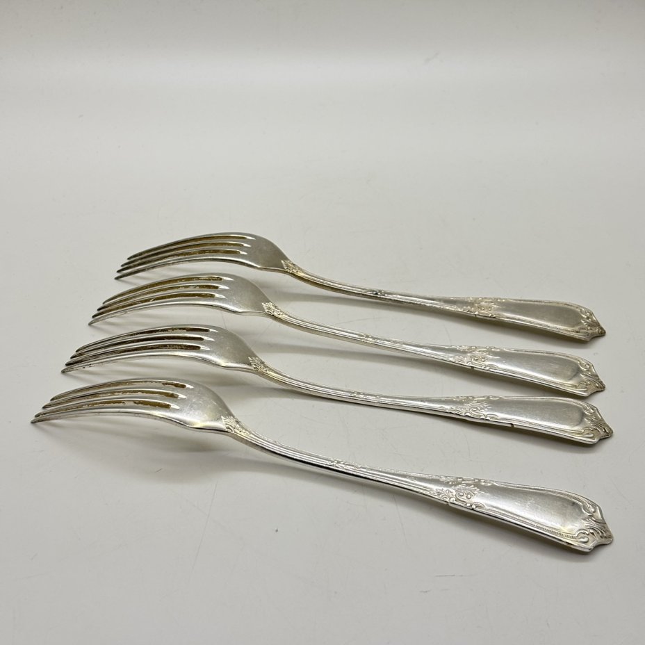Набор из 4-х вилок с растительным декором, мНЦ (медь-никель-цинк), Киевский завод столовых приборов и посуды им. Дзержинского (ЗiД, ЗиД), СССР, 1950-1960 гг.
