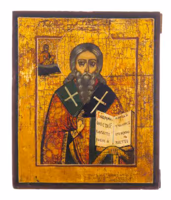 Икона "Священномученик Антипа" (Епископ Пергамский), дерево, темпера, Российская Империя, 1880-1900 гг.