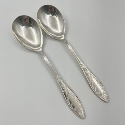 Набор из 2-х салатных ложек "Пламя", мНЦ (медь-никель-цинк), Кольчугинский завод цветных металлов, СССР, 1960-1990 гг.