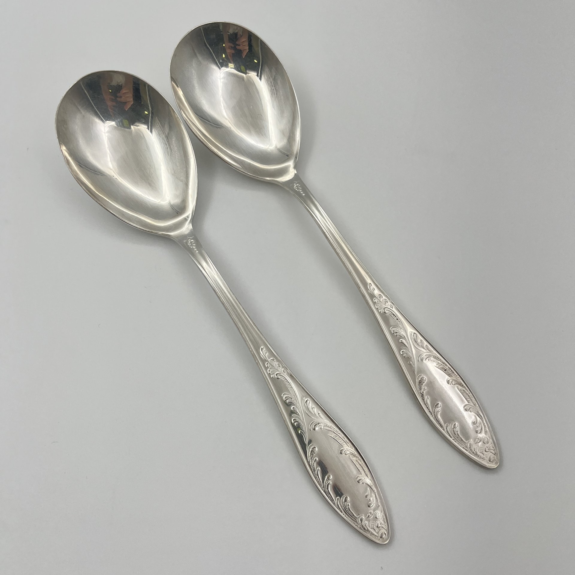 Набор из 2-х салатных ложек "Пламя", мНЦ (медь-никель-цинк), Кольчугинский завод цветных металлов, СССР, 1960-1990 гг.