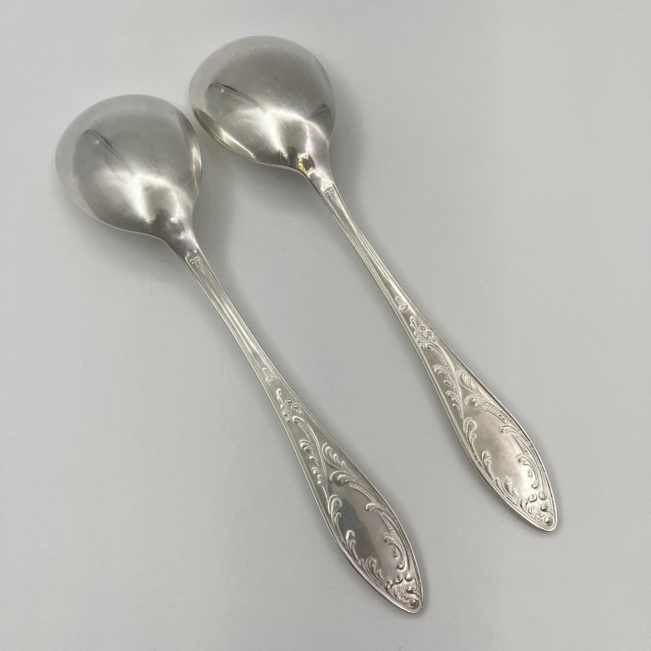 Набор из 2-х салатных ложек "Пламя", мНЦ (медь-никель-цинк), Кольчугинский завод цветных металлов, СССР, 1960-1990 гг.