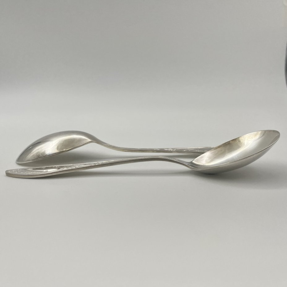 Набор из 2-х салатных ложек "Пламя", мНЦ (медь-никель-цинк), Кольчугинский завод цветных металлов, СССР, 1960-1990 гг.