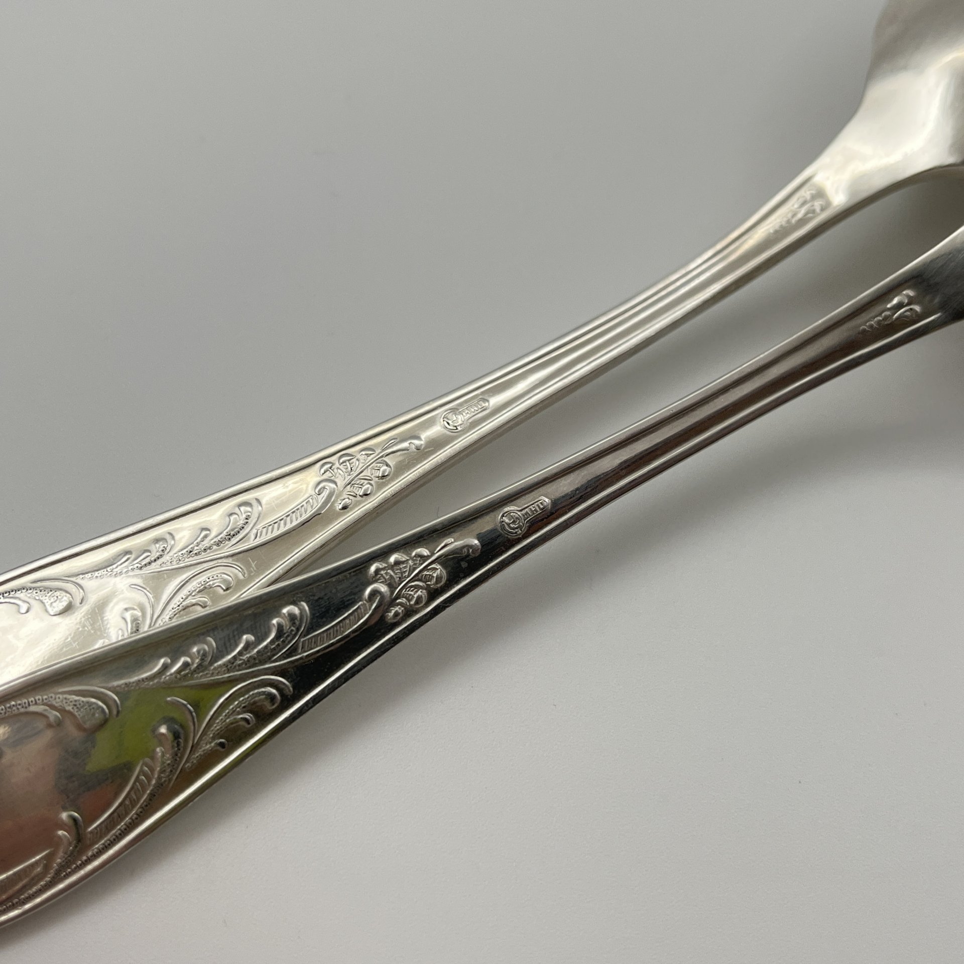 Набор из 2-х салатных ложек "Пламя", мНЦ (медь-никель-цинк), Кольчугинский завод цветных металлов, СССР, 1960-1990 гг.