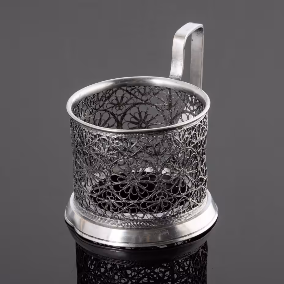 Подстаканник ажурный с цветочными мотивами, Завод «Мстерский ювелир»
