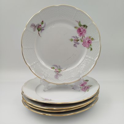 Набор десертных тарелок с цветочным декором на 5 персон, фарфор, деколь, золочение, Thun (Тун), Чехословакия, 1970-1990 гг.