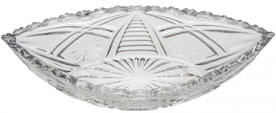 Ваза в форме лодочки, хрусталь, резьба, СССР, 1970-1980 гг.