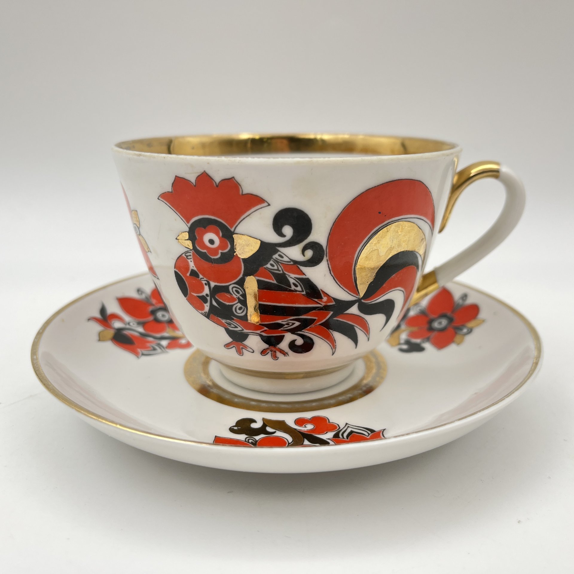 Чайная пара "Красный петух", автор рисунка А.В. Воробьевский
