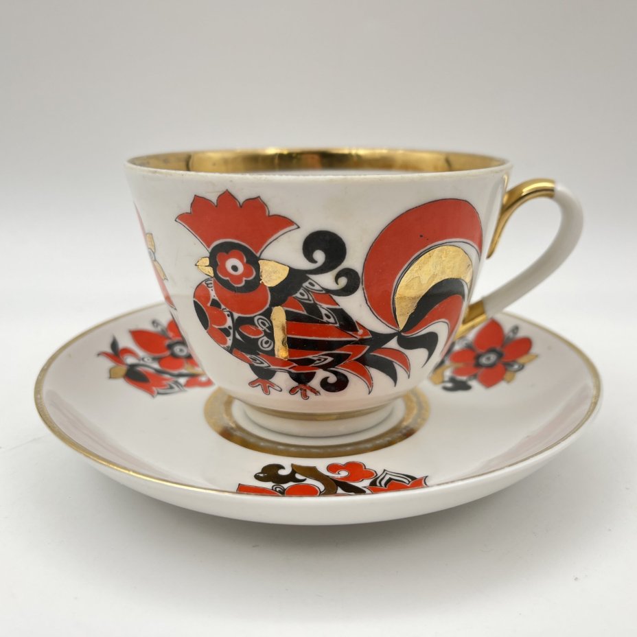 Чайная пара "Красный петух", автор рисунка А.В. Воробьевский