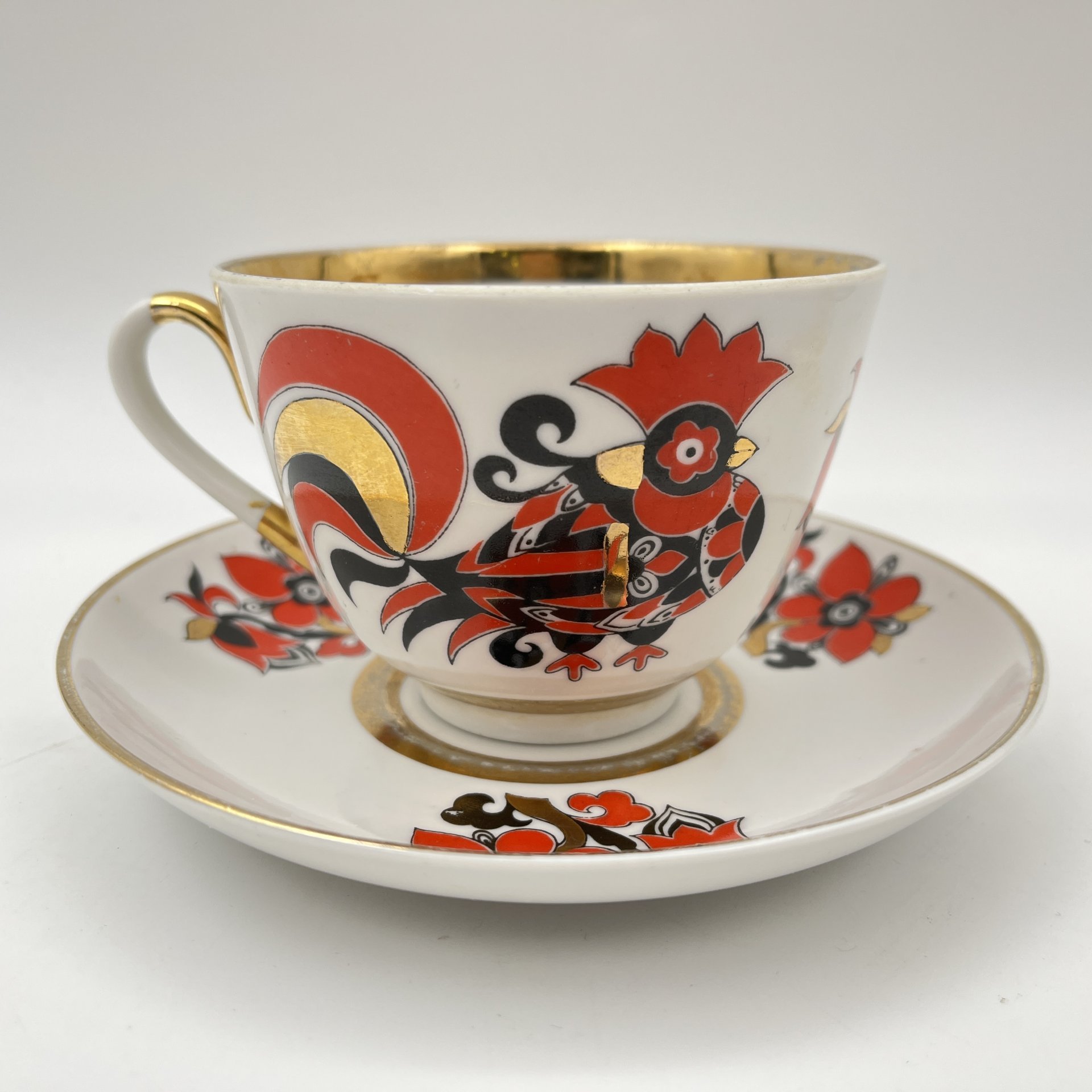 Чайная пара "Красный петух", автор рисунка А.В. Воробьевский