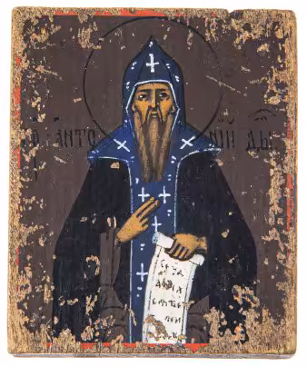 Икона "Святой Антоний Великий", дерево, Российская Империя, 1850-1900 гг.