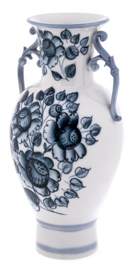 Ваза, декорированная синими цветами, фарфор, СССР, 1980-1990 гг.