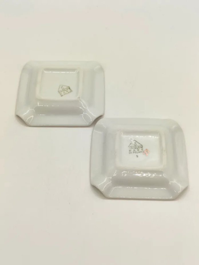 Набор из 2-х пепельниц "Игральные карты", фарфор, деколь, золочение, Cmielow, Польша, 1970 г.