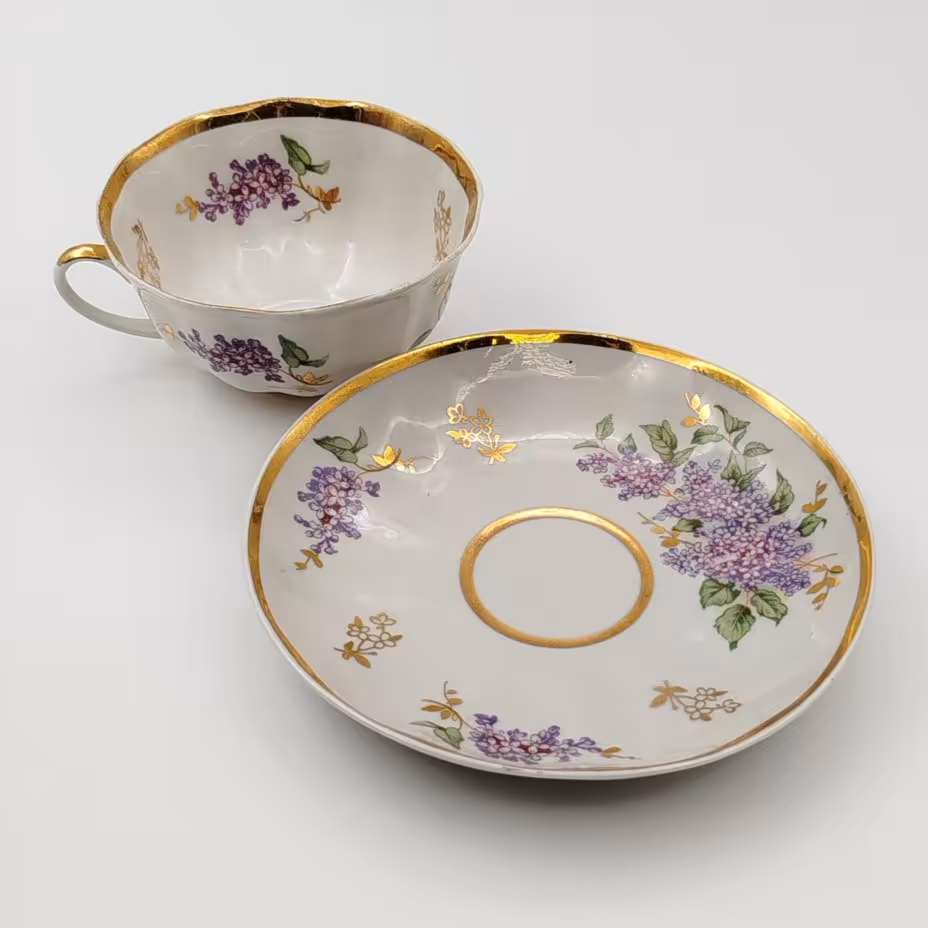 Пара чайная "Сирень", Дулевский фарфоровый завод (Дулёво)