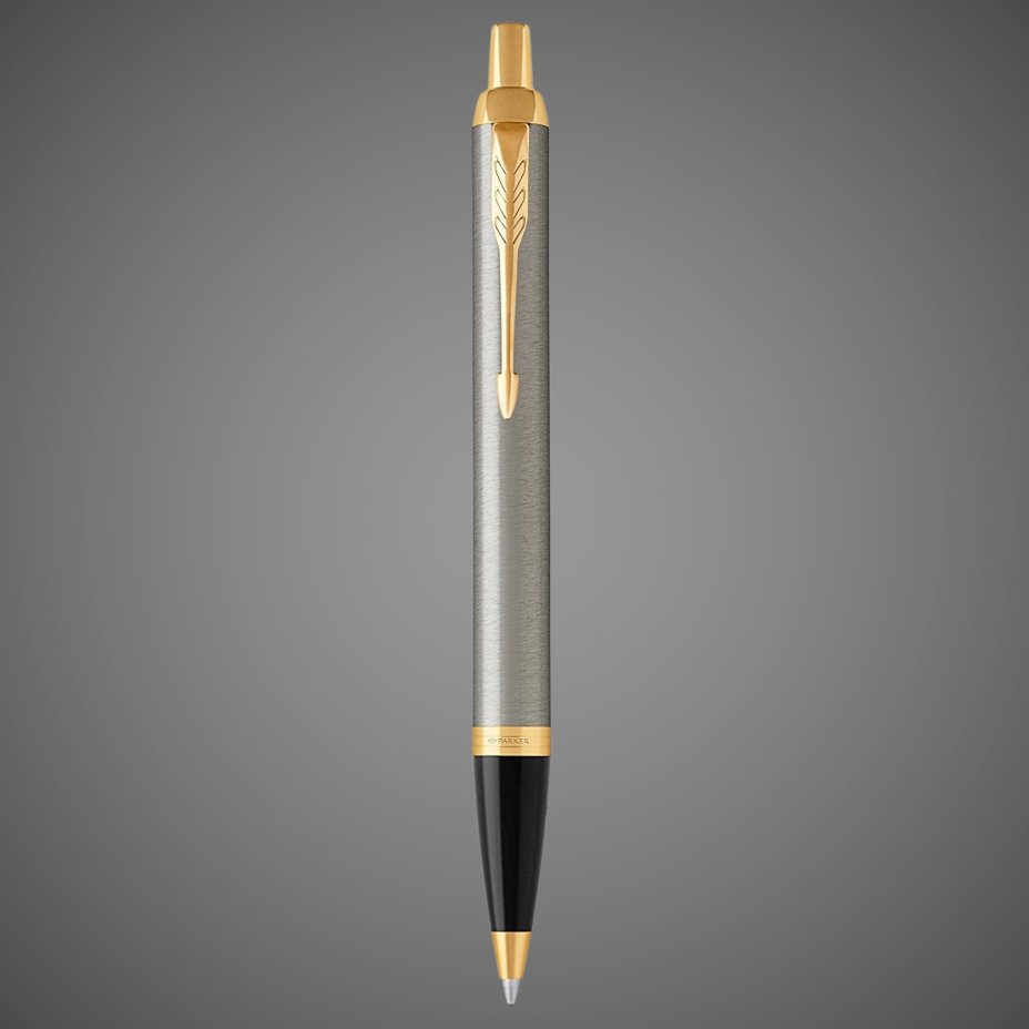 Шариковая ручка Parker IM Metal Core Brushed Metal GT, стержень: M, цвет чернил: blue, в подарочной упаковке., Металлы: латунь, пластик, позолота, сталь