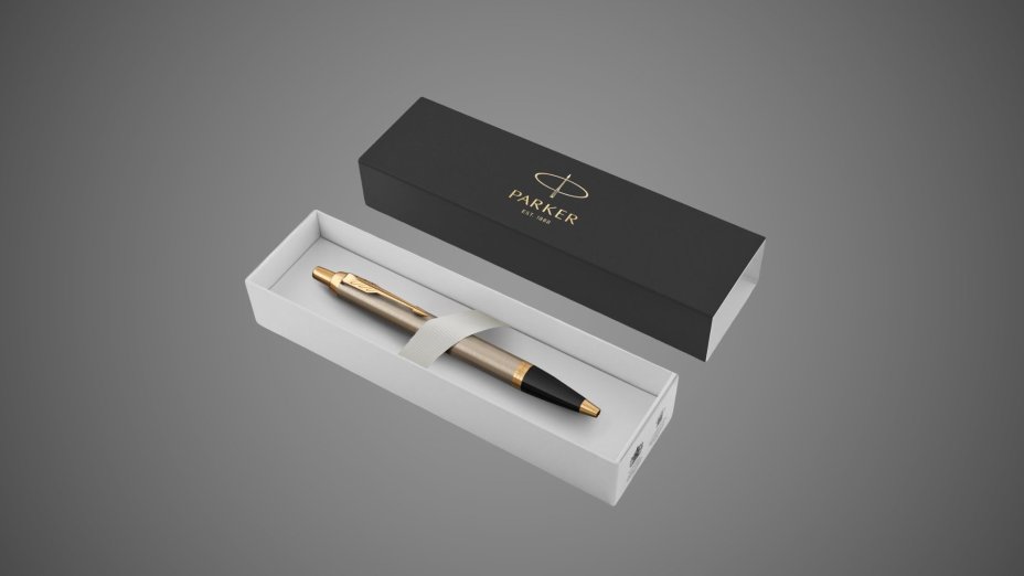 Шариковая ручка Parker IM Metal Core Brushed Metal GT, стержень: M, цвет чернил: blue, в подарочной упаковке., Металлы: латунь, пластик, позолота, сталь