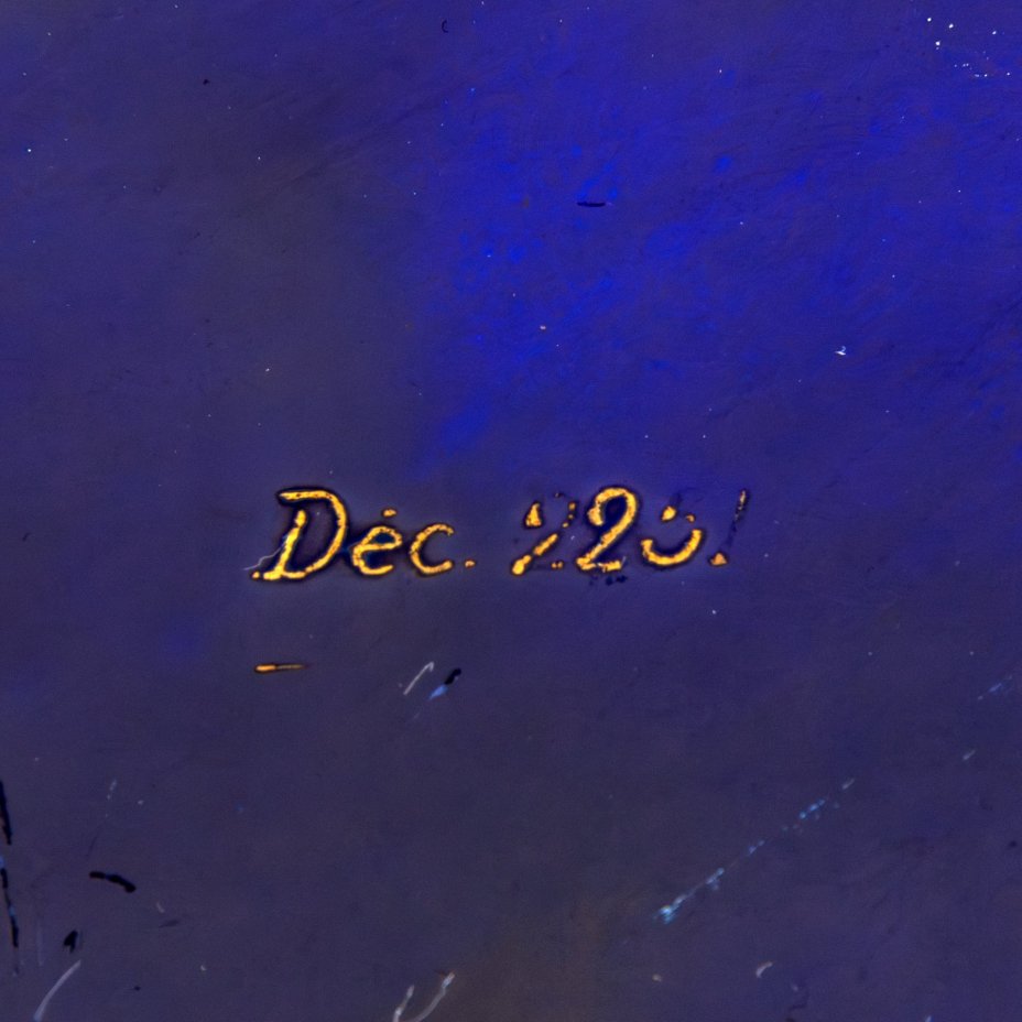 Кашпо в стиле модерн, украшенное цветочным декором, декор №2251, фаянс, крытье кобальтом, золочение, Sarreguemines (Саргемин), Франция, 1920-1940 гг.