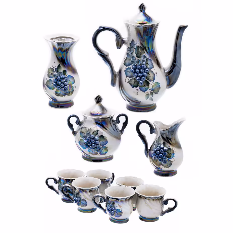 Кофейный набор "Виноград" из 10 предметов (6 чашек, кофейник, сахарница, молочник и ваза)
