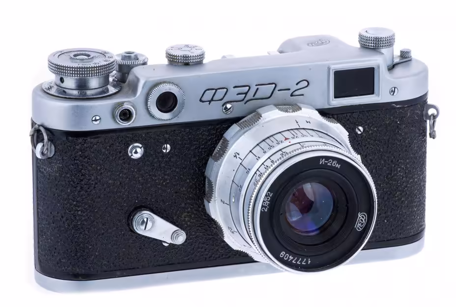 Фотоаппарат "ФЭД-2", в оригинальном чехле, металл, Харьковский машиностроительный завод "ФЭД", г. Харьков, СССР, 1955-1970 гг., Харьковский машиностроительный завод им. Дзержинского (ФЭД)