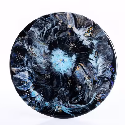 Панно настенное "Майская ночь",  авторская ручная работа в технике Resin Art, глянцевое 3D покрытие, натуральный камень, стекло, Россия, 2021 г.