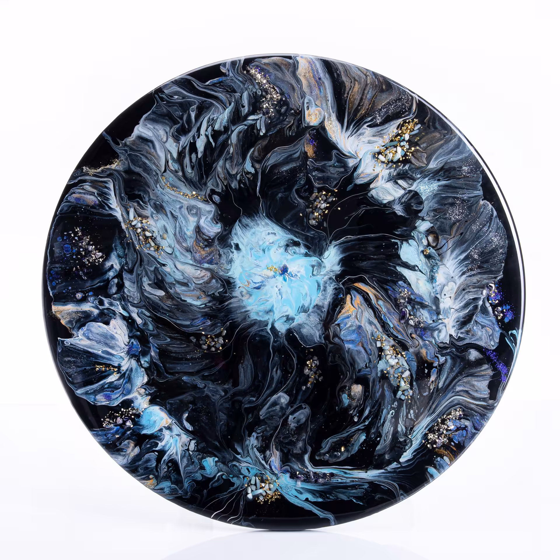 Панно настенное "Майская ночь",  авторская ручная работа в технике Resin Art, глянцевое 3D покрытие, натуральный камень, стекло, Россия, 2021 г. — фото 1