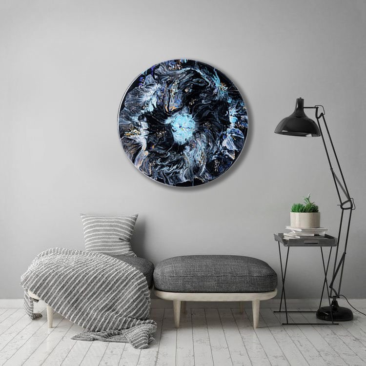 Панно настенное "Майская ночь",  авторская ручная работа в технике Resin Art, глянцевое 3D покрытие, натуральный камень, стекло, Россия, 2021 г.