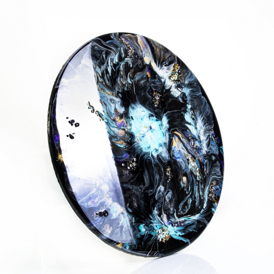 Панно настенное "Майская ночь",  авторская ручная работа в технике Resin Art, глянцевое 3D покрытие, натуральный камень, стекло, Россия, 2021 г.