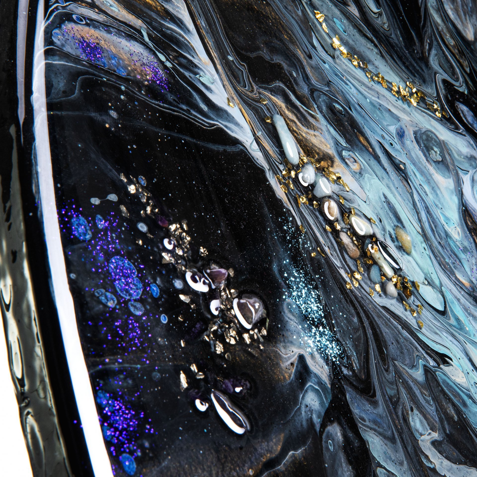 Панно настенное "Майская ночь",  авторская ручная работа в технике Resin Art, глянцевое 3D покрытие, натуральный камень, стекло, Россия, 2021 г. — фото 4
