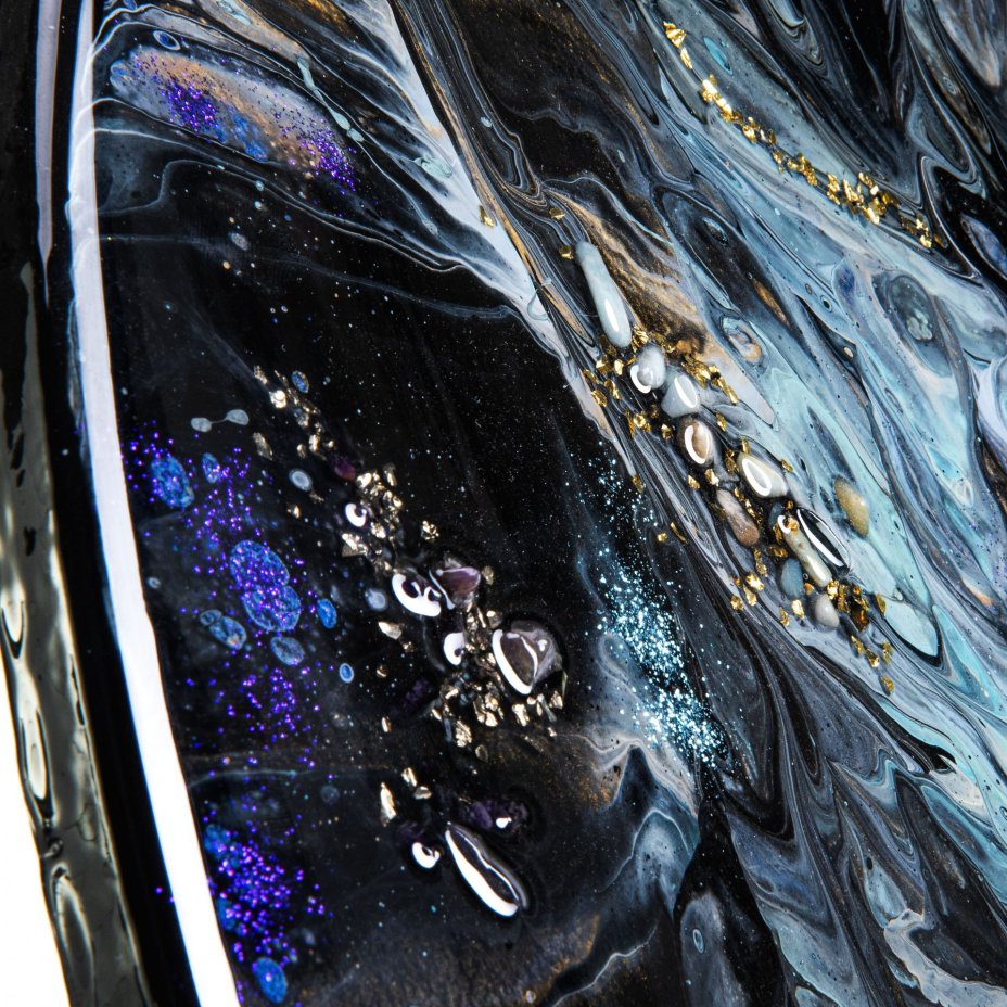 Панно настенное "Майская ночь",  авторская ручная работа в технике Resin Art, глянцевое 3D покрытие, натуральный камень, стекло, Россия, 2021 г.