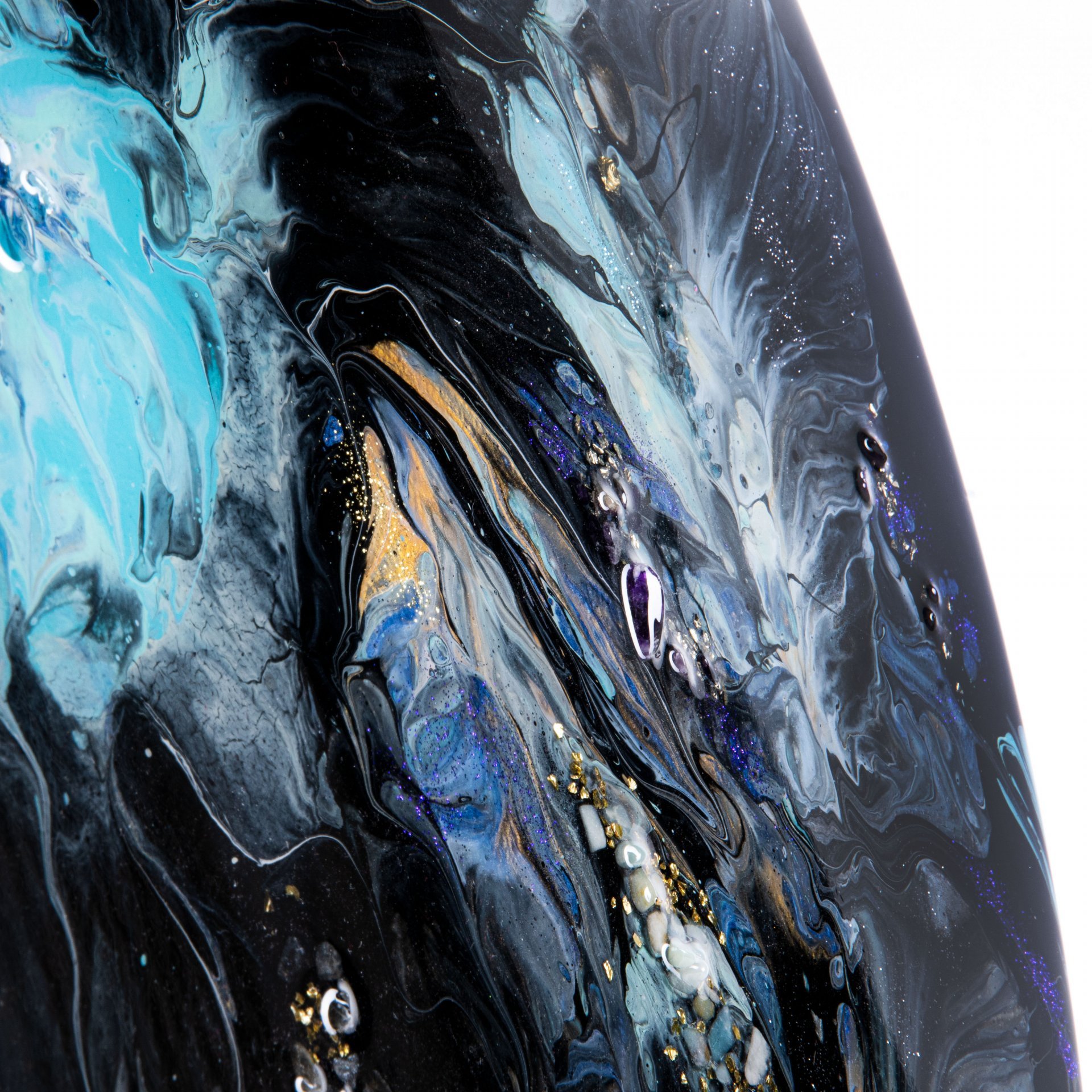 Панно настенное "Майская ночь",  авторская ручная работа в технике Resin Art, глянцевое 3D покрытие, натуральный камень, стекло, Россия, 2021 г. — фото 5